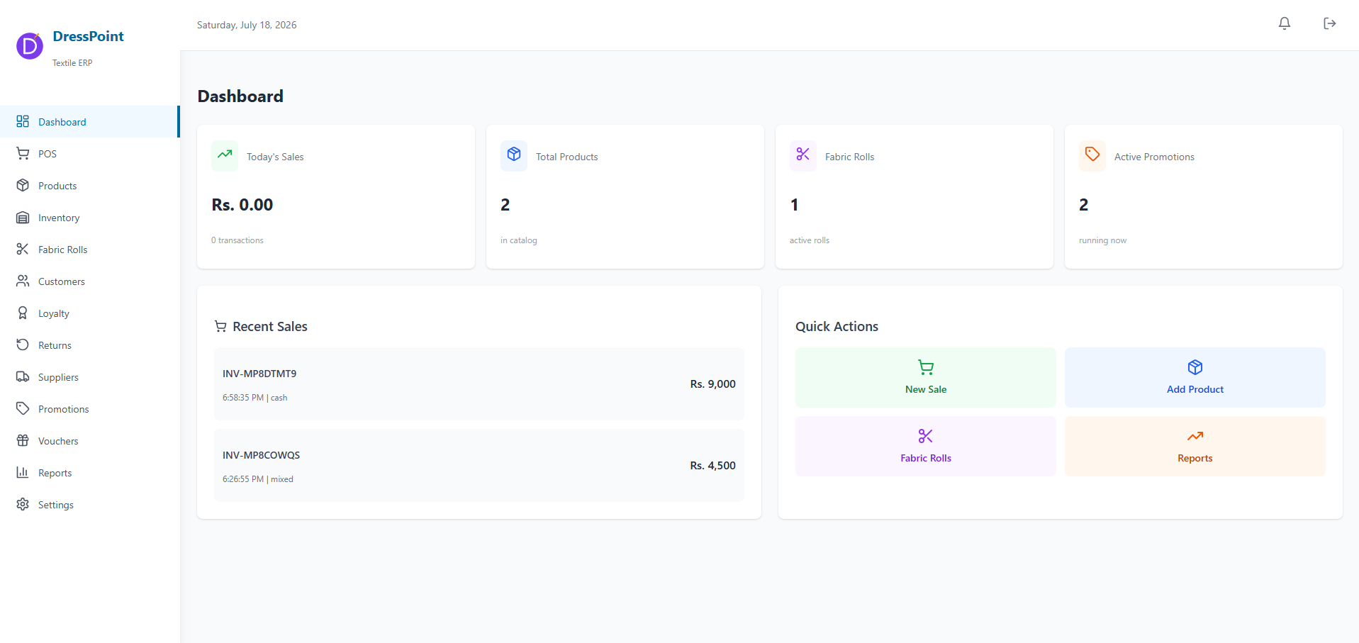 DressPoint ERP dashboard